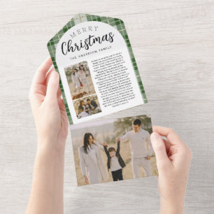 Drievoudig kerstfotokaartje voor groene speldenfam all in one uitnodiging