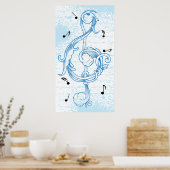 drievoudig kloon Blauw scrollwork sol note key pos Poster (Keuken)