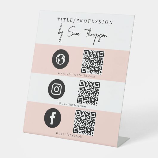 Drievoudig pictogram & QR Code Business Social Med Reclamebord Met Voetstuk (Voorkant)