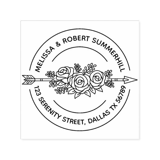 Drievoudig Pijl-Roos Bloemen Kolom Ronde Adres Zelfinktende Stempel (Design)