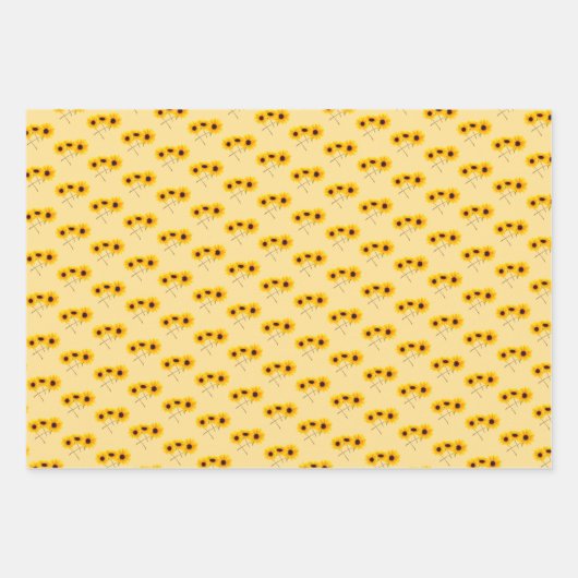 Drievoudig zonnebloempatroon boven wit geel Sinaas Inpakpapier Vel (Voorkant 3)