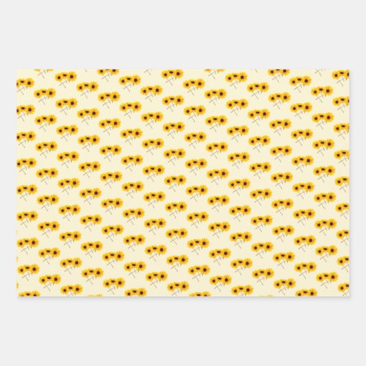 Drievoudig zonnebloempatroon boven wit geel Sinaas Inpakpapier Vel (Voorkant 2)
