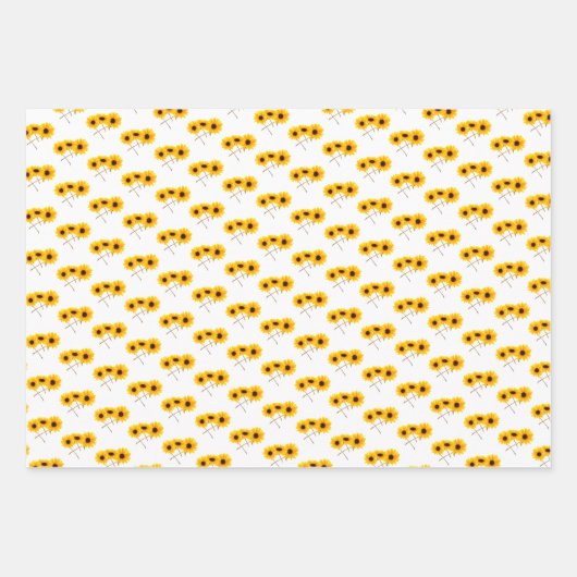 Drievoudig zonnebloempatroon boven wit geel Sinaas Inpakpapier Vel (Voorkant)