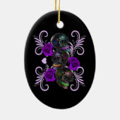 Drievoudig Zwarte Dag Van De Dode Schedels Paarse Keramisch Ornament (Achterkant)