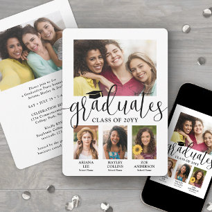 Drievoudige Afstuderen 3 Afgestudeerden Foto Colla Aankondiging