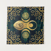 Drievoudige godin met tris - goud en groen wandkleed (Voorkant (horizontaal))