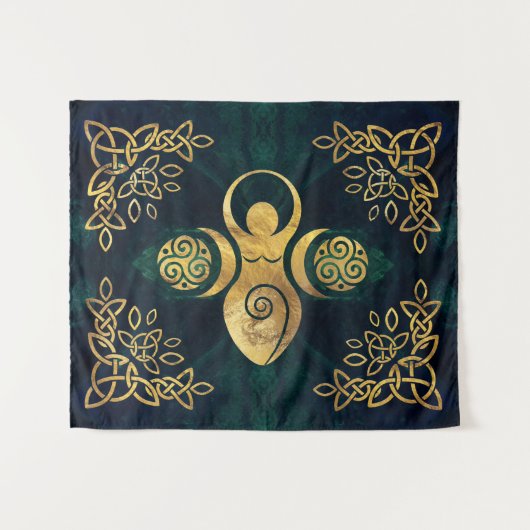 Drievoudige godin met tris - goud en groene tape wandkleed (Voorkant (horizontaal))