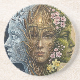 Drievoudige Godin Winter naar Lente Imbolc Fantasi Zandsteen Onderzetter