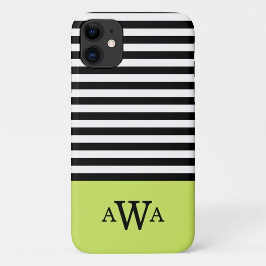Drievoudige Letter Monogram Groen Zwart Witte Stri Case-Mate iPhone Case (Achterkant)
