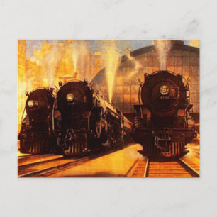 Drievoudige locomotieven op het BRIEFKAART van het