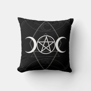 Drievoudige Maan Geometrie Pentagram Zwart & Wit W Kussen