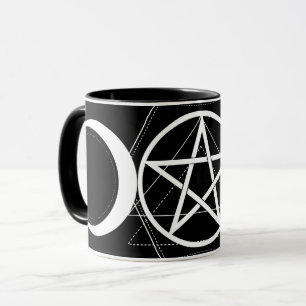 Drievoudige Maan Geometrie Pentagram Zwart & Wit W Mok