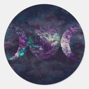 Drievoudige Maan Godin Luna Universum Feest Ronde Sticker
