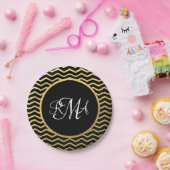 Drievoudige monogrammen van het zwarte en goudkleu papieren bordje (Feest)