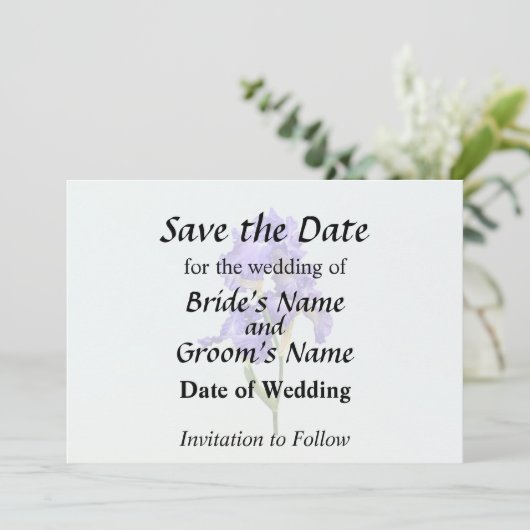 Drievoudige Paarse iris Save The Date (Staand voorkant)