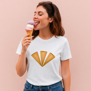 Drievoudige Waffel Ijsje Kegel Zomer Dessert T-shirt