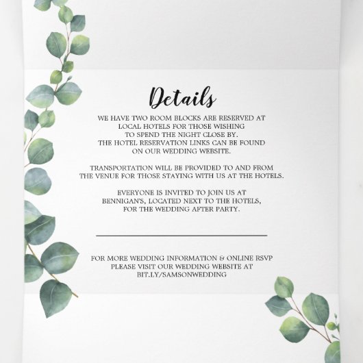 Drievoudige Waterverf Greenery Wedding Invitation Drieluik Uitnodiging (Binnenkant midden)