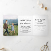 Drievoudige Waterverf Greenery Wedding Invitation Drieluik Uitnodiging (Binnen)
