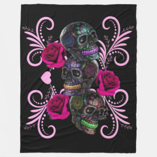 Drievoudige Zwarte Dag Van De Dode Schedels Roze R Fleece Deken