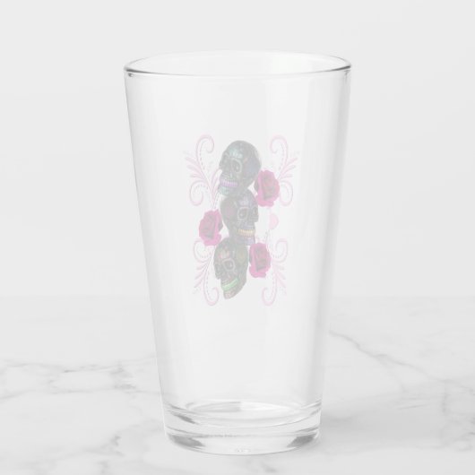 Drievoudige zwarte dag van de dode schedels roze r glas (Achterkant)