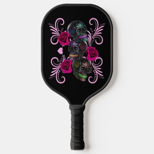 Drievoudige zwarte dag van de dode schedels roze r pickleball paddle (Voorkant)