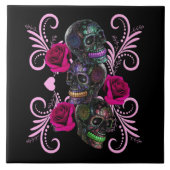 Drievoudige zwarte dag van de dode schedels roze r tegeltje (Voorkant)