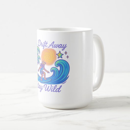 Drift Away & Stay Wild - Neon Surfer-vibes Koffiemok (Voorkant rechts)