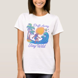 Drift Away & Stay Wild - Neon Surfer-vibes T-shirt