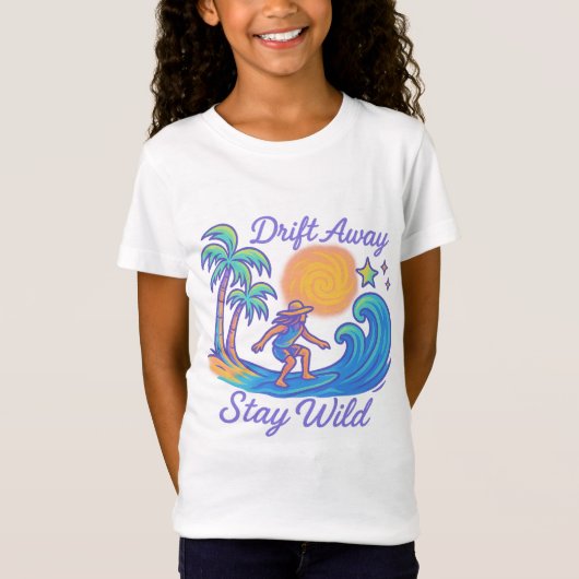 Drift Away & Stay Wild - Neon Surfer-vibes T-shirt (Voorkant)
