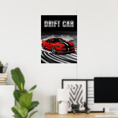 Drift Car Red Muscle Poster (Thuiskantoor)