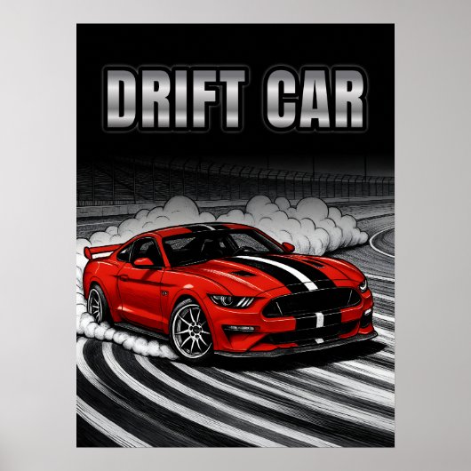 Drift Car Red Muscle Poster (Voorkant)