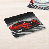 Drift Car Red Muscle Vierkante Kartonnen Onderzetter (Schuin)