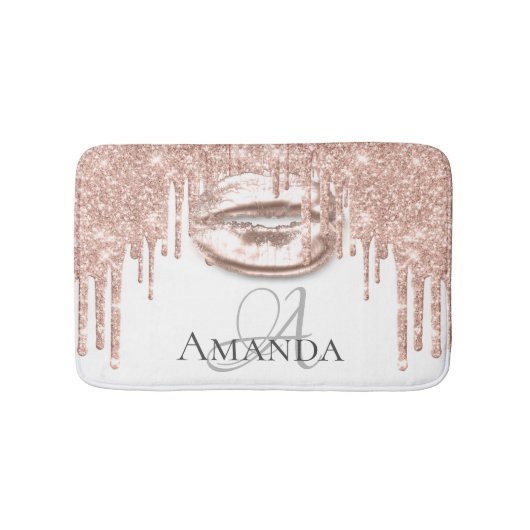 Drift Roos Gold Blush Glitter Name Monogram White Badmat (Voorkant)