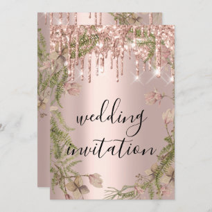 Drift Roos Gold Wedding Bridal Glitter Florals Kaart