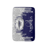 Drift Zilveren Glitter Naam Monogram Navy Badmat (Voorkant Verticaal)