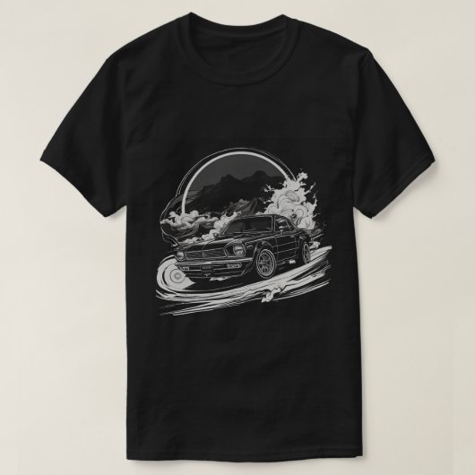 Drifting auto met rooksporen t-shirt (Design voorkant)
