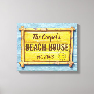 Driftwood Beach House familie teken uitgerekt canv Canvas Afdruk