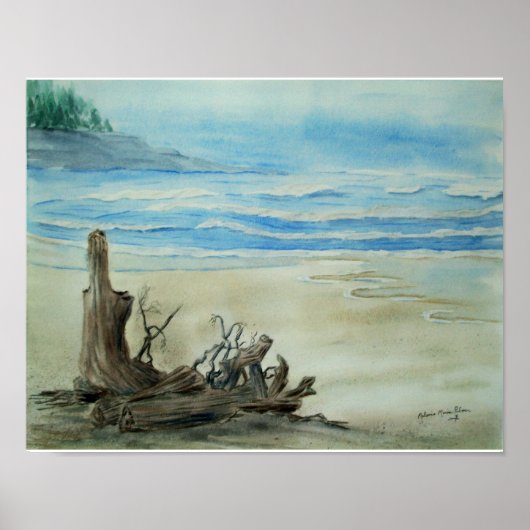 Driftwood op het Poster van de Beach Waterverf (Voorkant)