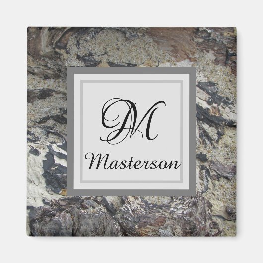 Driftwood Photo Beach Abstract Earth Tone Monogram Magneet (Voorkant)