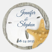 Driftwood Rustic Wedding Classic Sand Dollar Ronde Sticker (Voorkant)