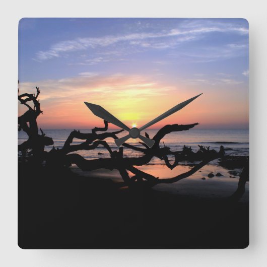 Driftwood Sunrise wall clock Vierkante Klok (Voorkant)