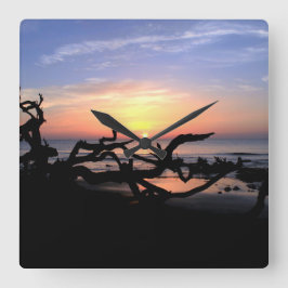 Driftwood Sunrise wandklok Vierkante Klok
