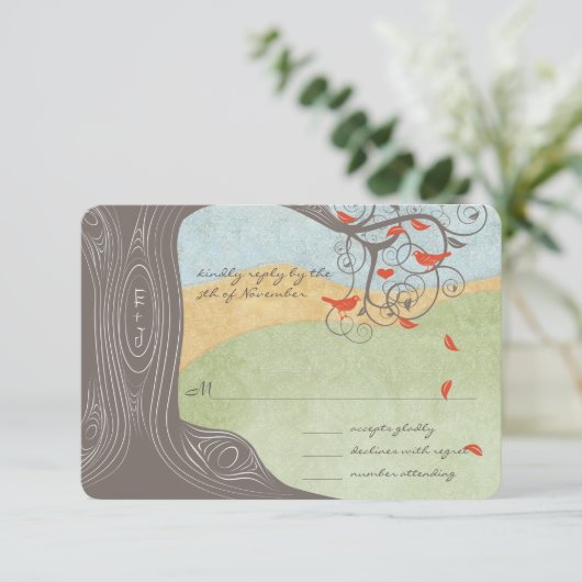 Driftwood Tree Swirl Tortelduifjes Weddenschap Kaart (Staand voorkant)