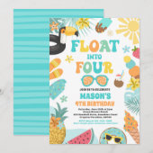 Drijf in vier tropische strand 4e verjaardagsfeest kaart (Voorkant / Achterkant)