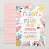 Drijf in vier tropische strand 4e verjaardagsfeest kaart (Voorkant / Achterkant)