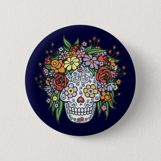 Drijfhaar Suiker Skull Ronde Button 5,7 Cm (Voorkant)