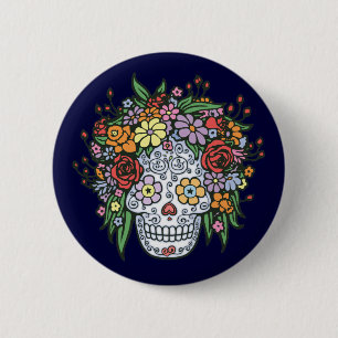 Drijfhaar Suiker Skull Ronde Button 5,7 Cm