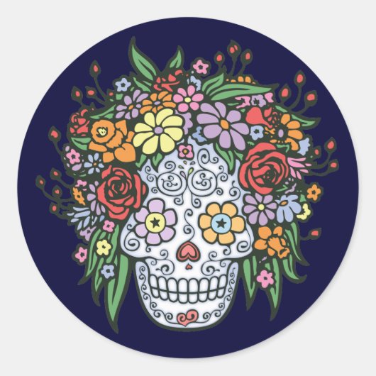 Drijfhaar Suiker Skull Ronde Sticker (Voorkant)