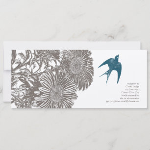 Drijfhout Vintage Bloem en Teal Vogel Huwelijk Kaart