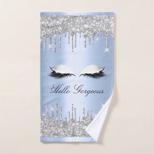 Drijft Glitter Effect Blue Lashes Hallo Handhanddo Handdoek (Handdoek)